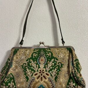 Vintage Elegant Green and Gold Women's Handbag